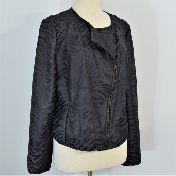 Kenneth Cole Blk Zebra Moto Stretch Denim Jacket L - Picture 13 of 13